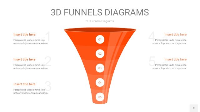 橘红色3D漏斗PPT信息图表3