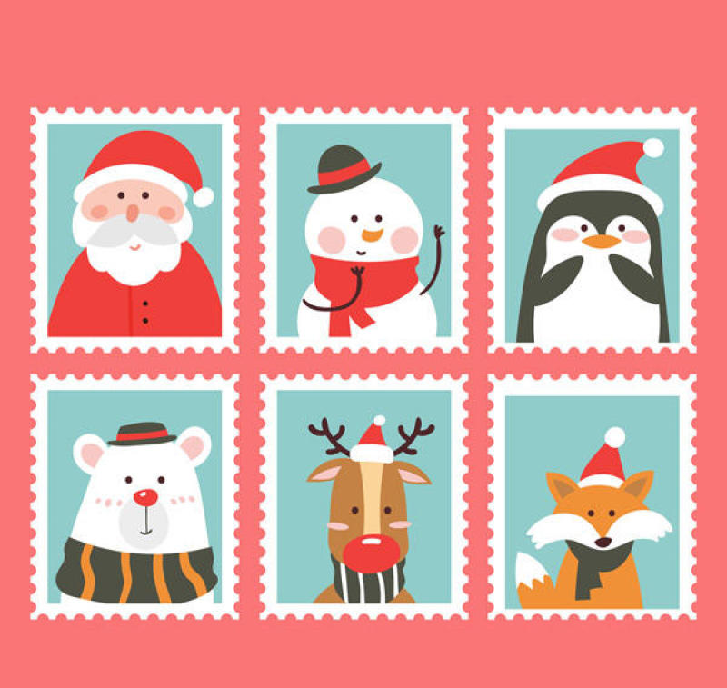 可爱圣诞角色邮票