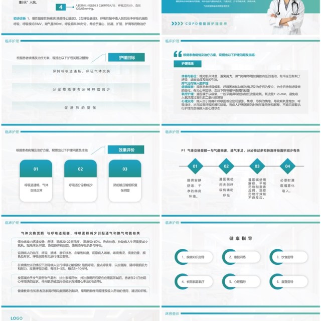 蓝绿渐变简约风慢性阻塞性肺疾病查房PPT模板