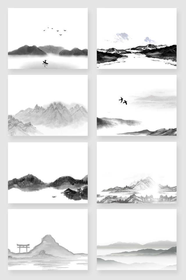 黑白水墨国画山水风景画素材 黑白水墨国画山水风景画素材