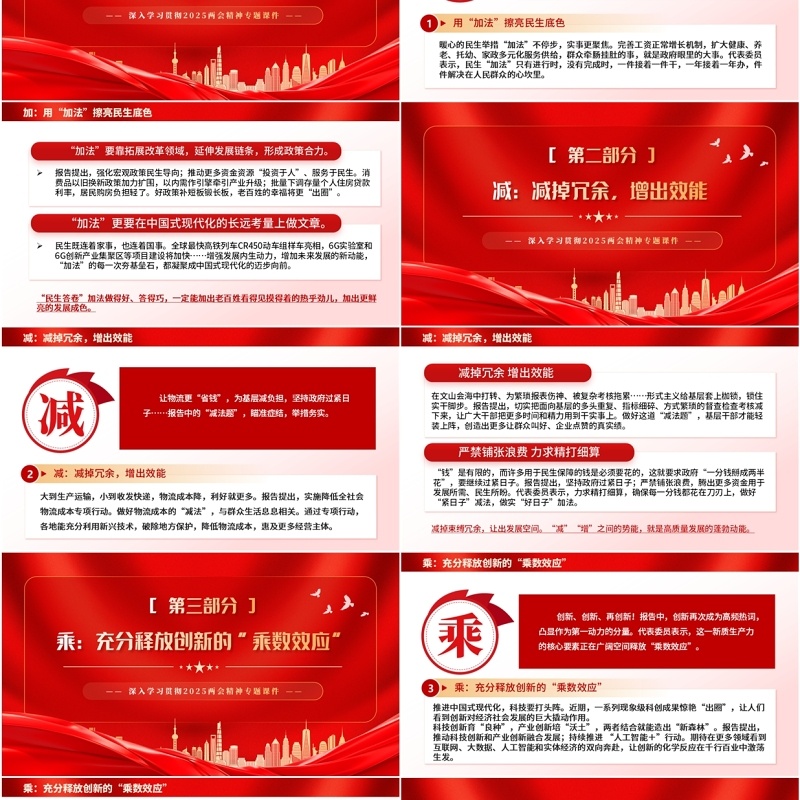 红色党政风政府工作报告里的加减乘除PPT模板