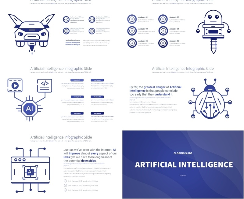 AI人工智能信息图PPT模板Artificial intelligence - Color 06 (Navy Blue)