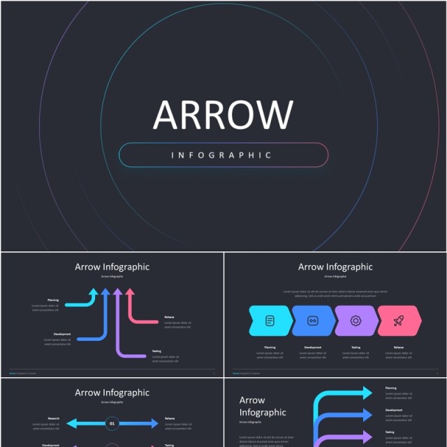 深色商务箭头信息图ppt素材模板