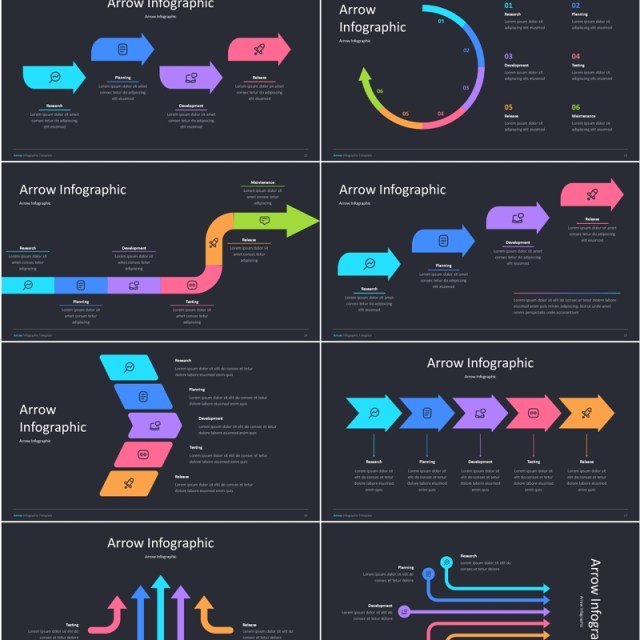 深色商务箭头信息图ppt素材模板