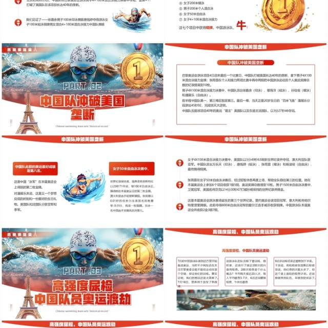 红色插画风中国游泳队创下历史之最PPT模板 红色插画风中国游泳队创下历史之最PPT模板