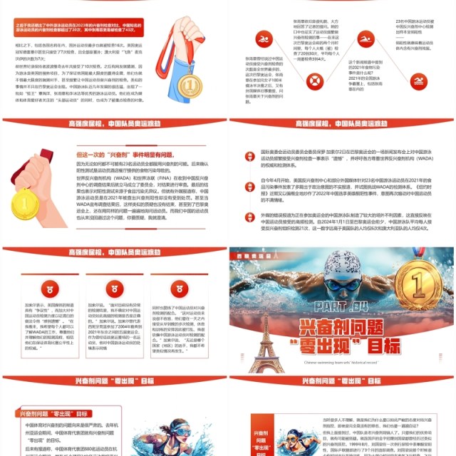 红色插画风中国游泳队创下历史之最PPT模板 红色插画风中国游泳队创下历史之最PPT模板