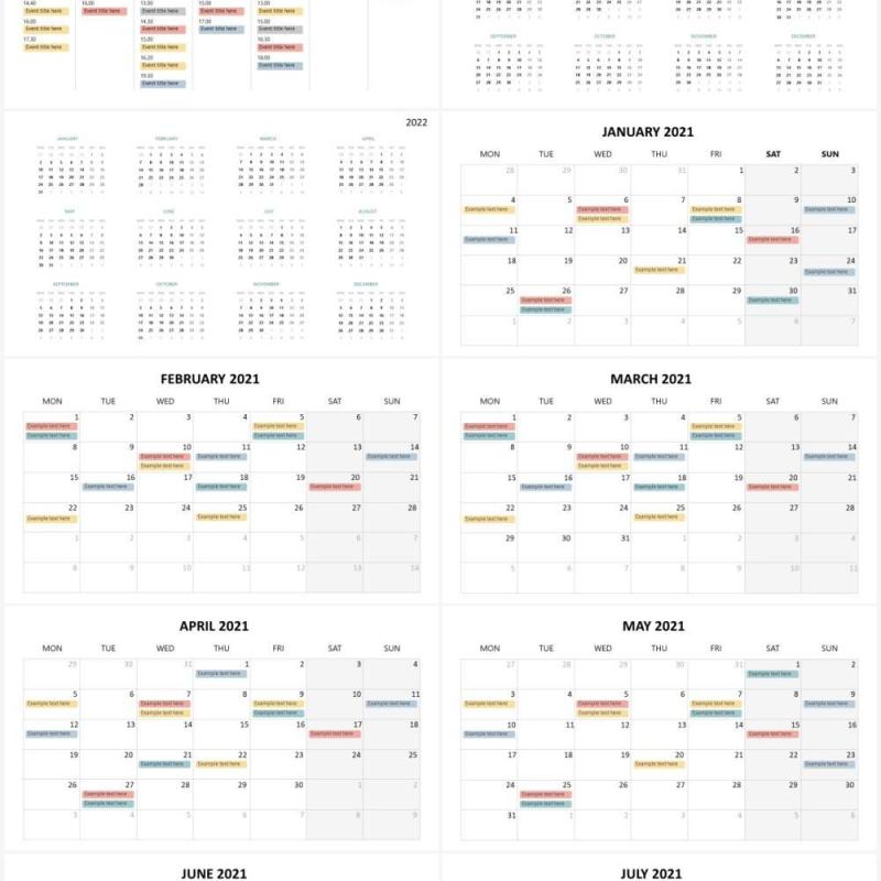 2021-2022年日历第一个星期一PPT素材图表Calendar 1st Monday