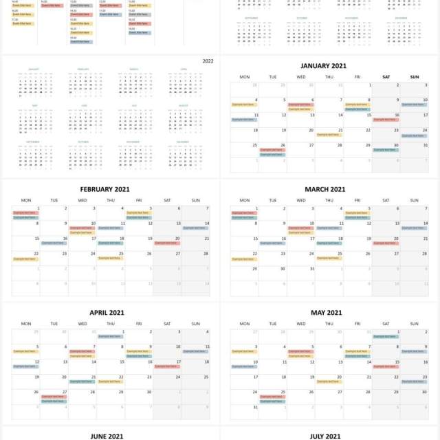 2021-2022年日历第一个星期一PPT素材图表Calendar 1st Monday