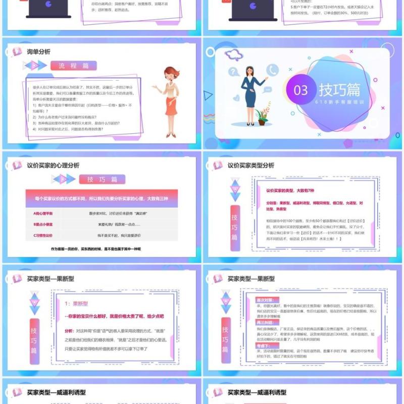蓝色卡通618新手客服培训PPT模板