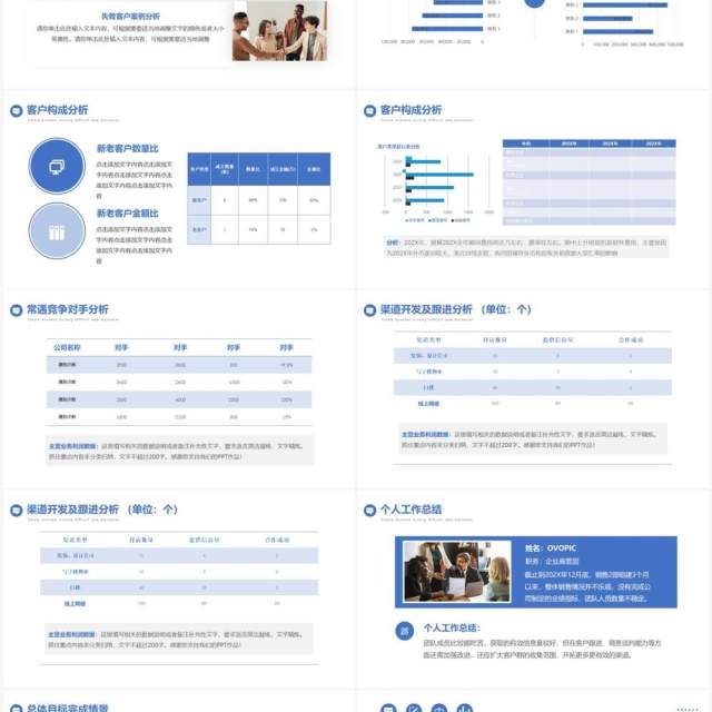 蓝色商务风销售年终总结PPT通用模板
