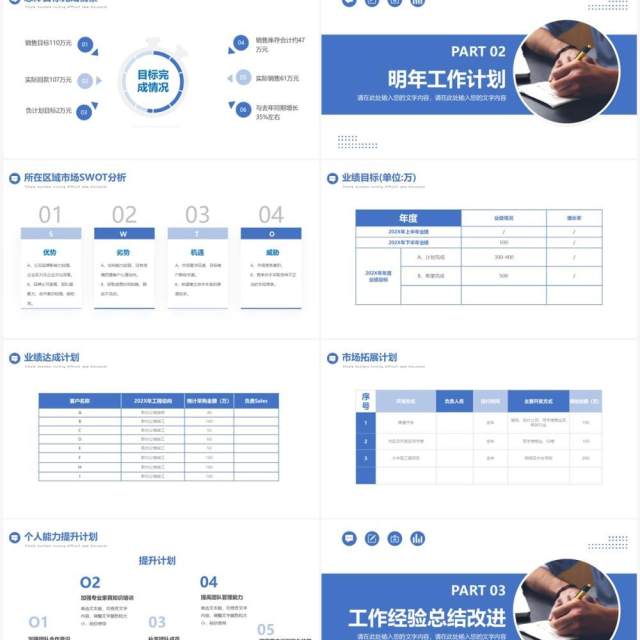蓝色商务风销售年终总结PPT通用模板