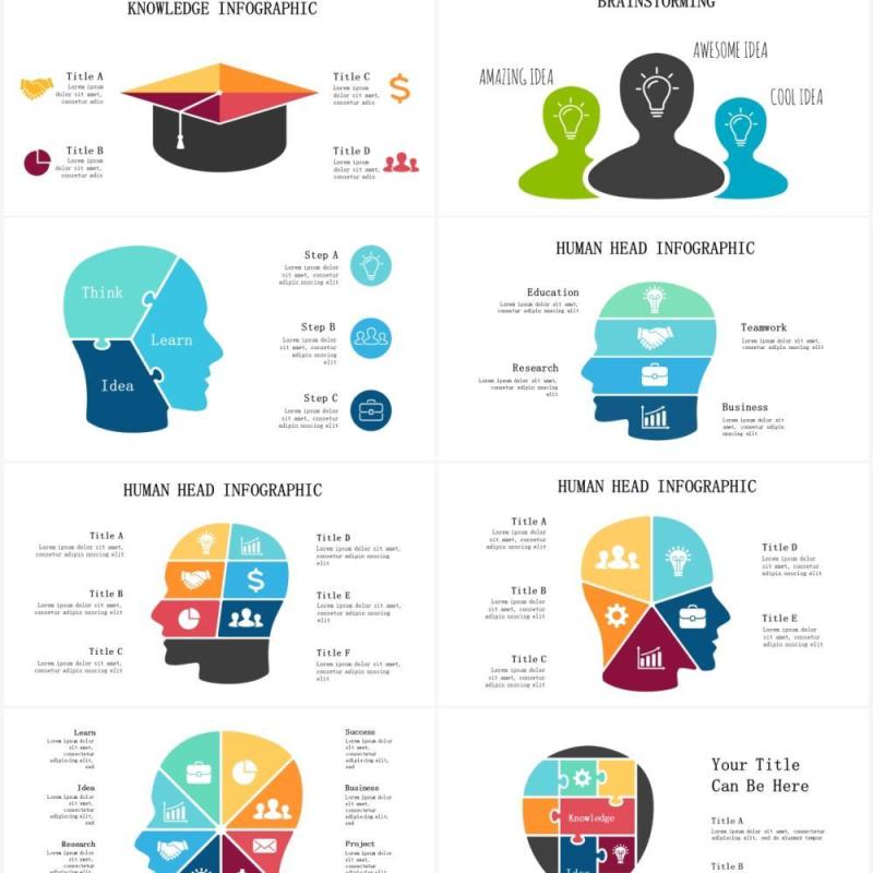 博士帽大脑拼图教育信息图表PPT素材元素Education