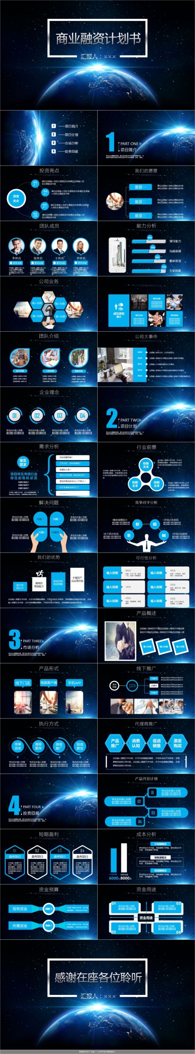 炫酷星空商业融资创业计划书策划PPT