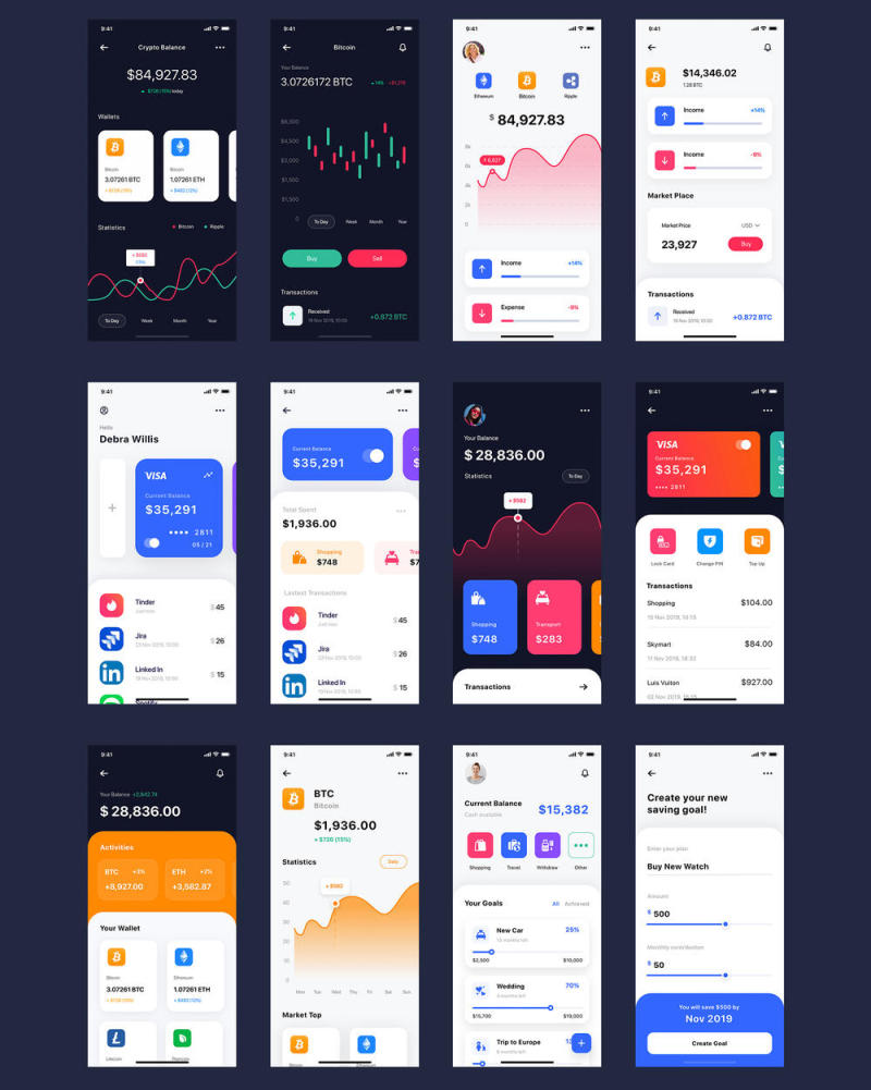 多用途的iOS UI套件素描，XD和FIGMA，锔 - 金融工具的用户界面