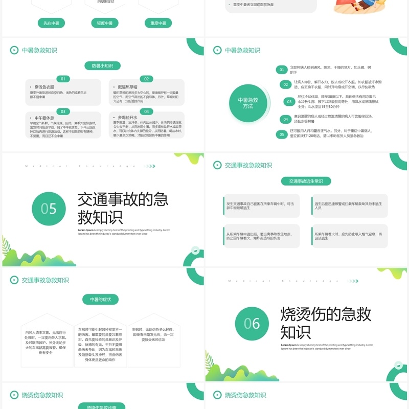 绿色简约清新风小学急救知识PPT模板