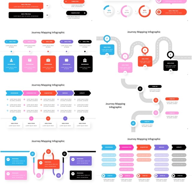 旅行旅游地图导航路线图PPT模板信息图Journey Mapping Infographic - Powerpoint