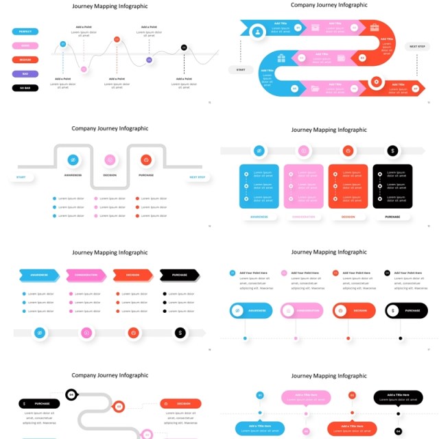 旅行旅游地图导航路线图PPT模板信息图Journey Mapping Infographic - Powerpoint