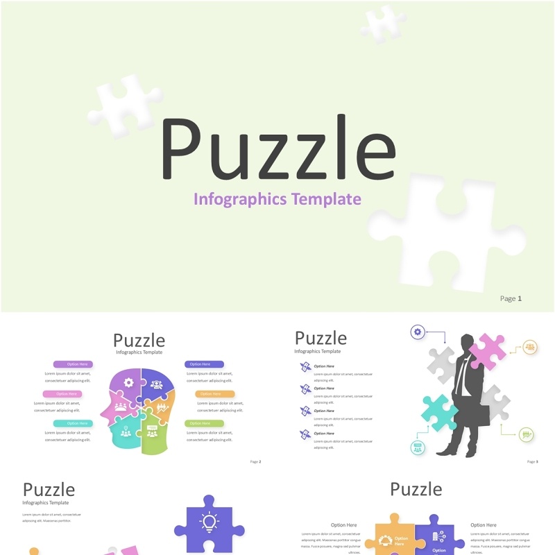 拼图信息图PPT素材模板puzzle infographics powerpoint