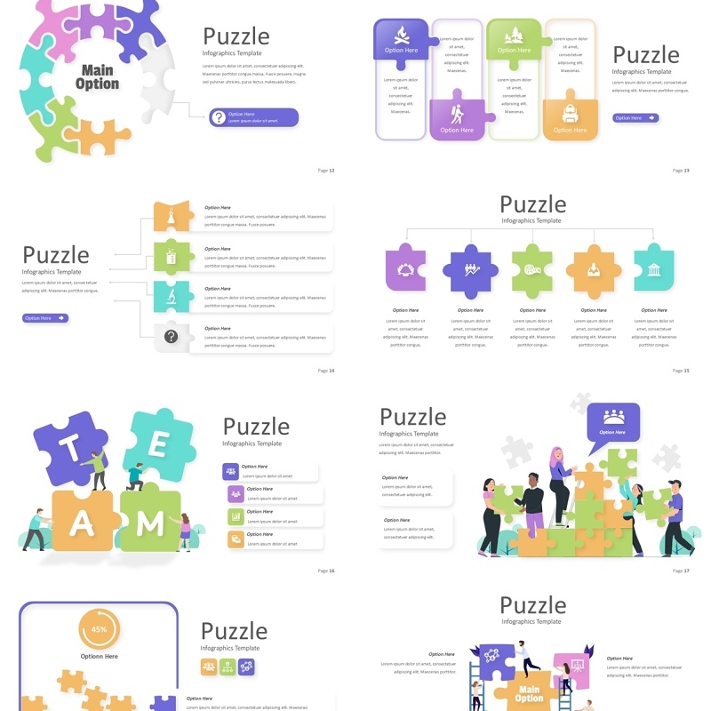 拼图信息图PPT素材模板puzzle infographics powerpoint