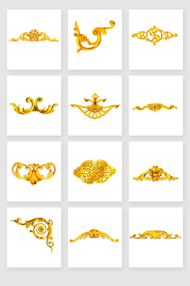 高清免抠黄金金色欧式装饰花纹