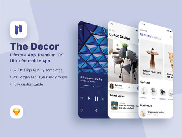 Sketch，适用于移动应用的高级iOS UI工具包，The Decor，Lifestyle App