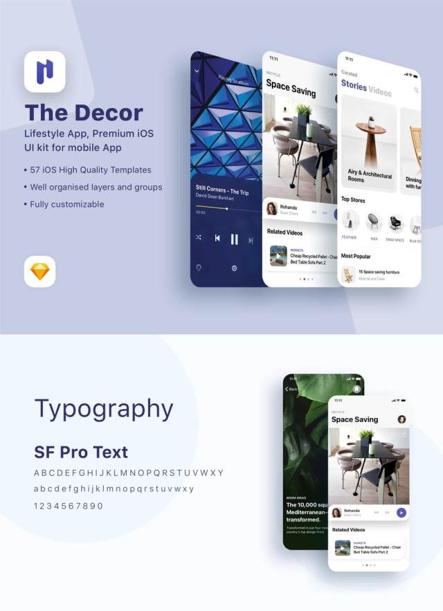 Sketch，适用于移动应用的高级iOS UI工具包，The Decor，Lifestyle App