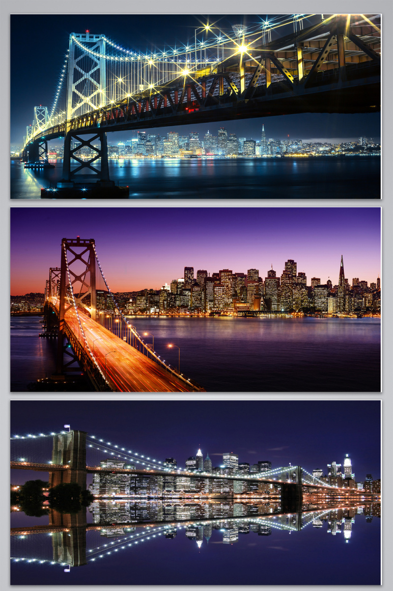 美丽的跨海大桥城市夜景