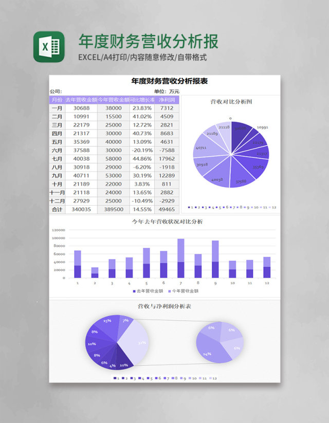 年度财务营收分析报表excel模板