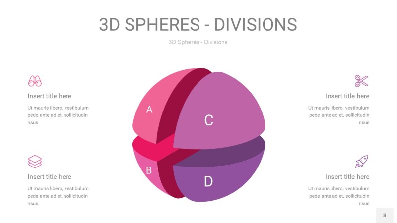 渐变粉色3D球体切割PPT信息图8