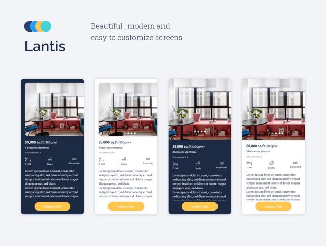 IOS和Android房地产UI套件，LANTIS房地产应用程序UI工具包