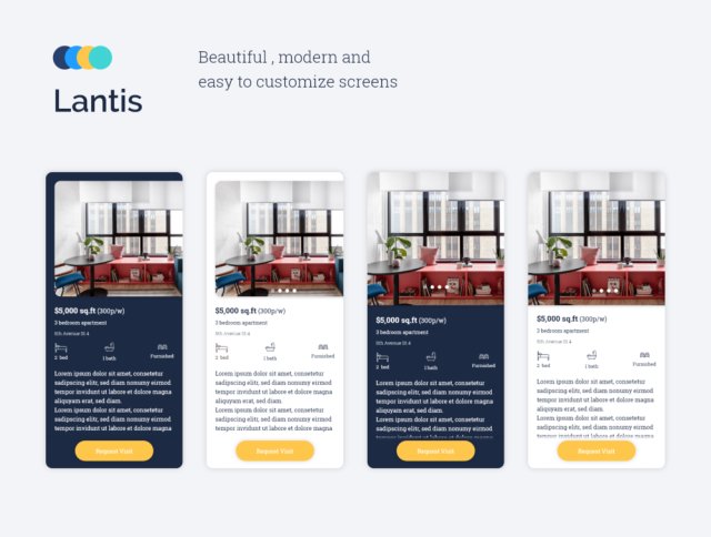 IOS和Android房地产UI套件，LANTIS房地产应用程序UI工具包