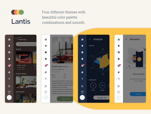 IOS和Android房地产UI套件，LANTIS房地产应用程序UI工具包