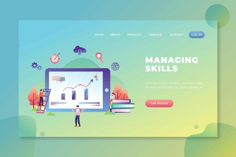 管理技能psd和ai矢量登录页UI界面插画素材managing skills psd and ai vector landing page