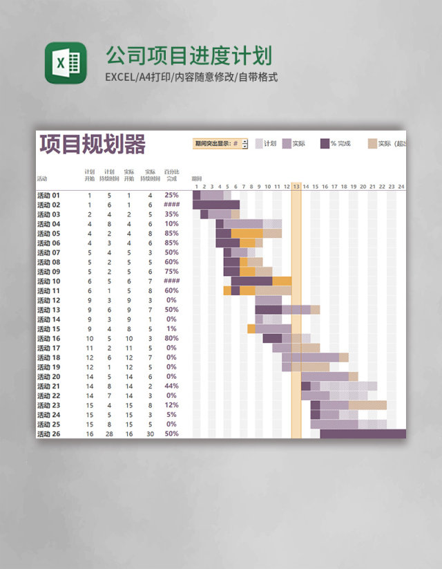 公司项目进度计划表excel模板