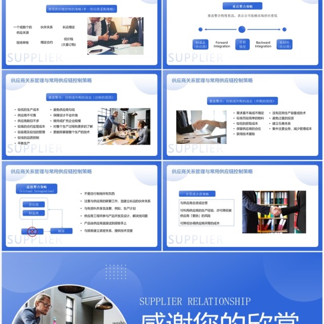 蓝色商务风供应商关系管理PPT模板