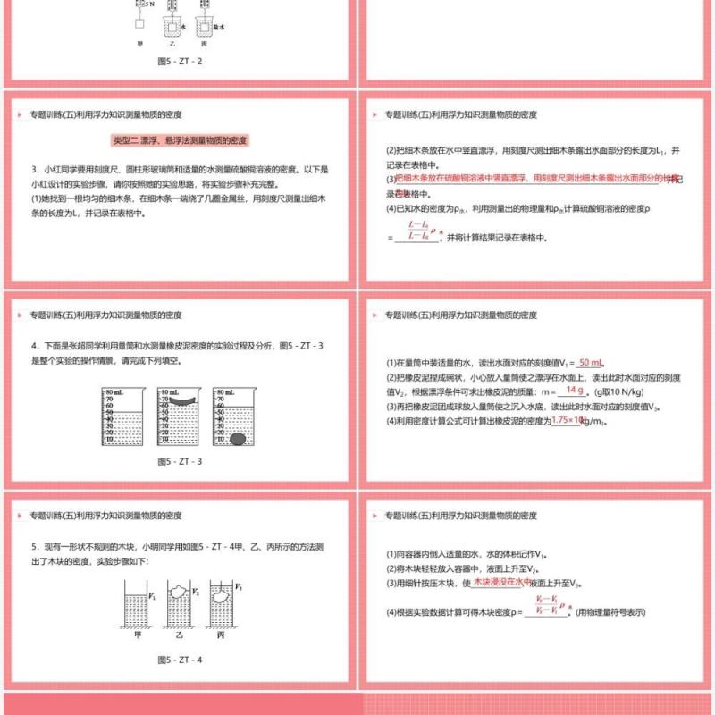 部编版八年级物理下册利用浮力知识测量物质的密度课件PPT模板