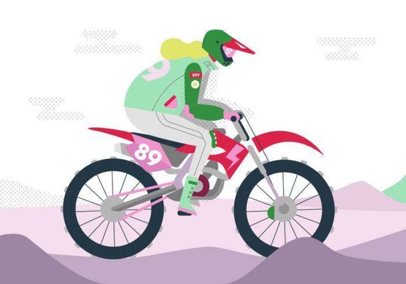 骑摩托车越野赛矢量平面插画