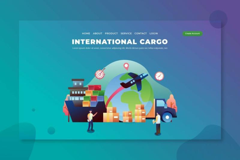 国际货运PSD和AI矢量登录页UI界面插画设计素材International Cargo - PSD & AI Vector Landing Page