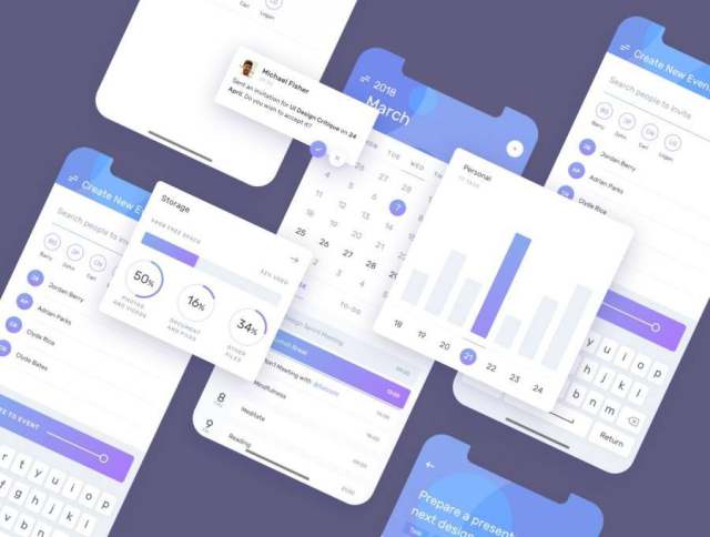 具有50多个iOS屏幕的Productivity Mobile App UI Kit，采用Sketch。，Productivo Mobile UI Kit设计