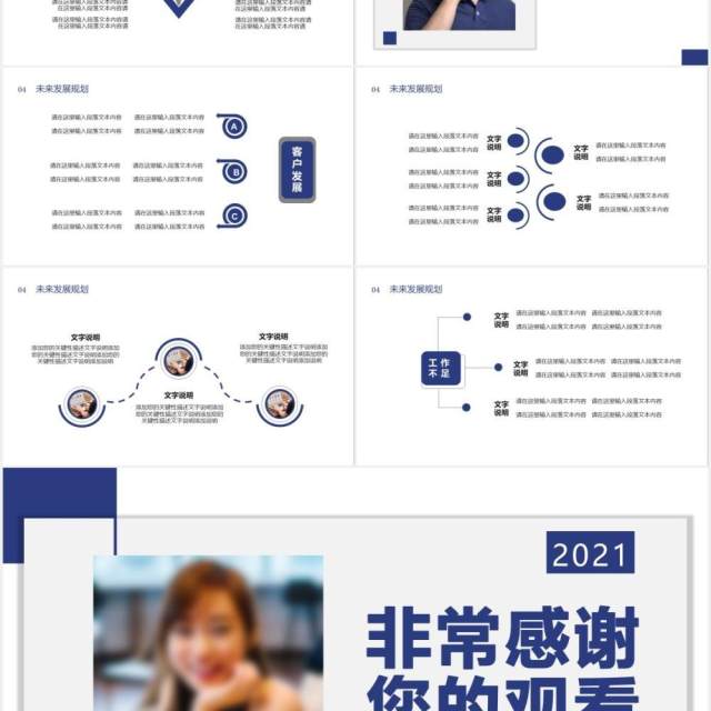 2021商务风个人年度工作总结报告通用PPT模板