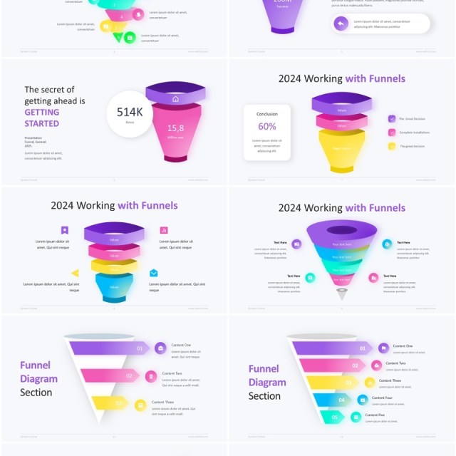 渐变色漏斗分析PPT信息图表素材Funnel Infographic