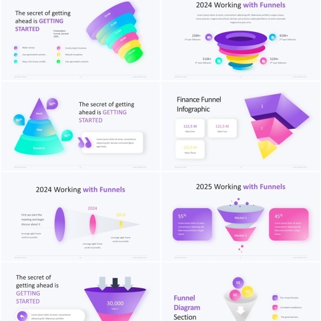 渐变色漏斗分析PPT信息图表素材Funnel Infographic