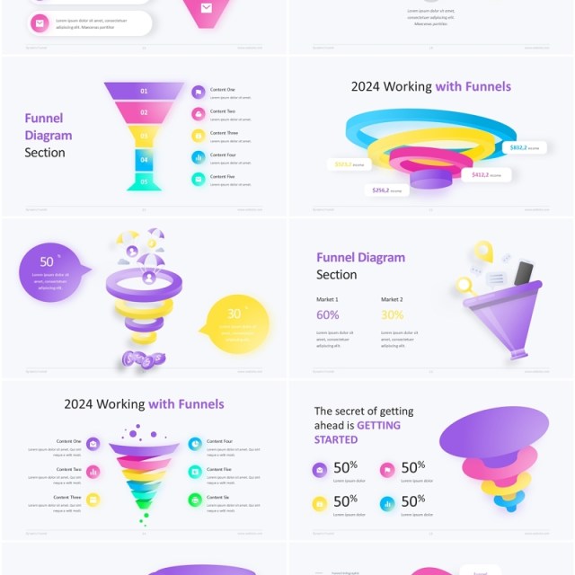 渐变色漏斗分析PPT信息图表素材Funnel Infographic