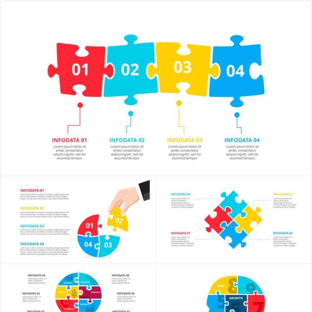 彩色拼图信息图形PPT素材元素Puzzle