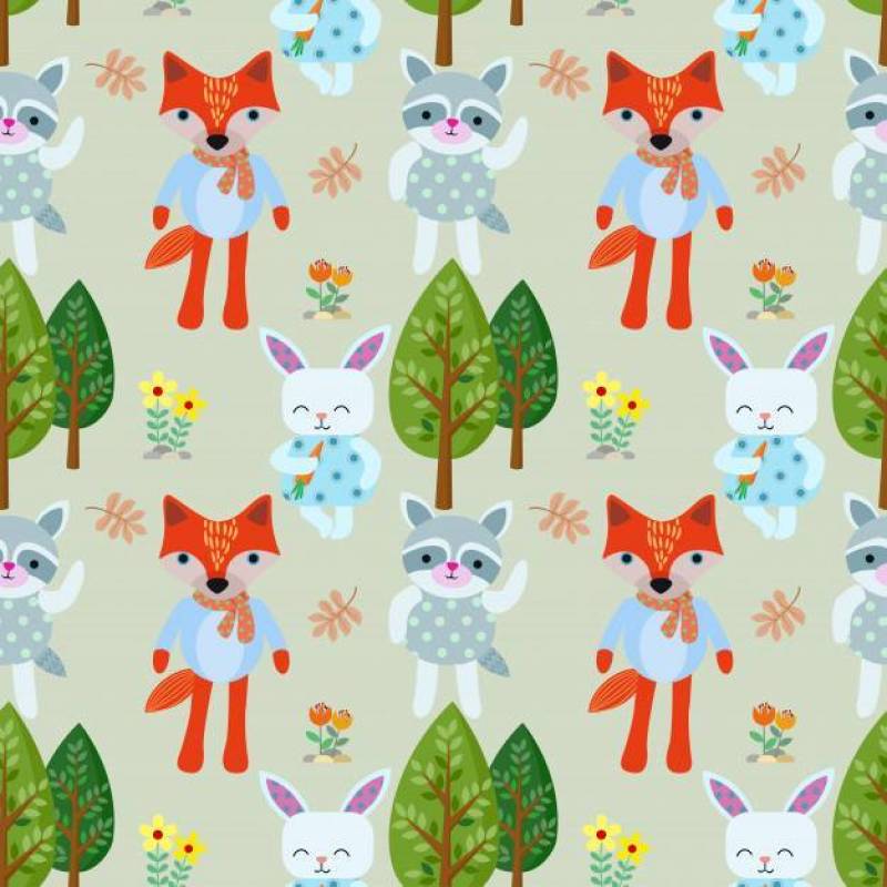 可爱的动物卡通森林无缝模式。