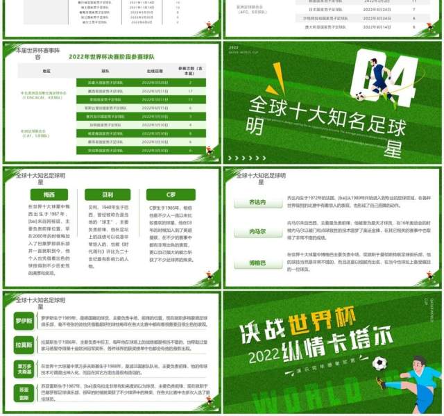 绿色卡通风决战世界杯纵情卡塔尔PPT模板 绿色卡通风决战世界杯纵情卡塔尔PPT模板