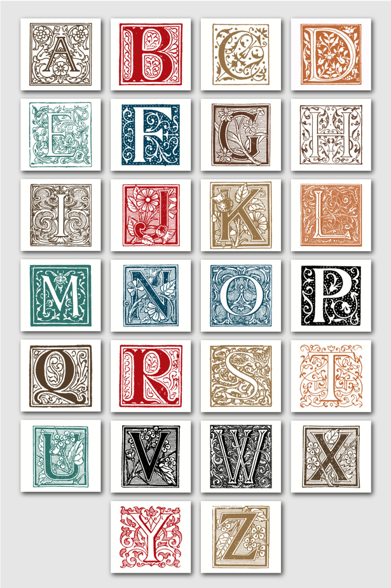 复古花边花框大写字母矢量图形