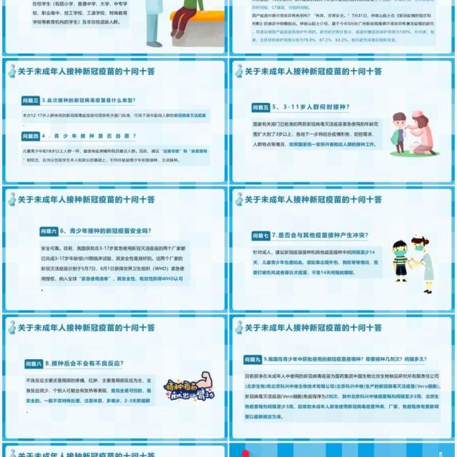 蓝色卡通风儿童青少年接种新冠疫苗知识宣传PPT模板 蓝色卡通风儿童青少年接种新冠疫苗知识宣传PPT模板