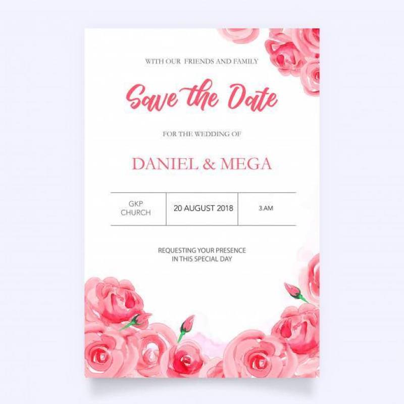 Watercolor wedding invitation with flowers