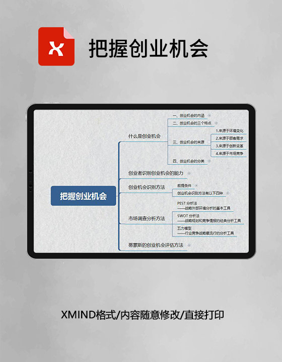 思维导图简洁把握创业机会XMind模板